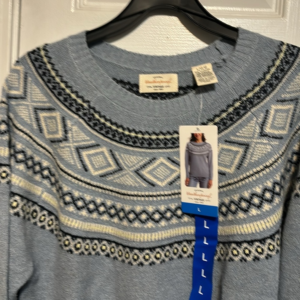 Weatherproof fair isle style Blue Patterned holiday Sweater size L NWT - Picture 3 of 4
